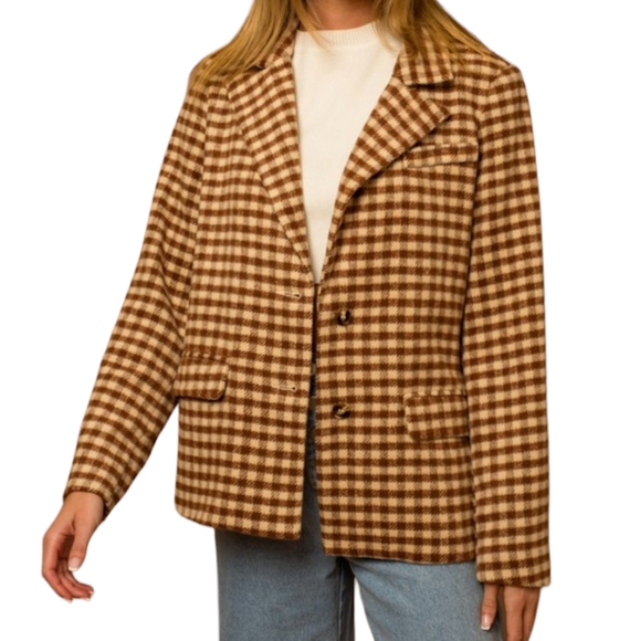 Jackets & Blazers - 057. NWT Women's Brown Cream Check Blazer
